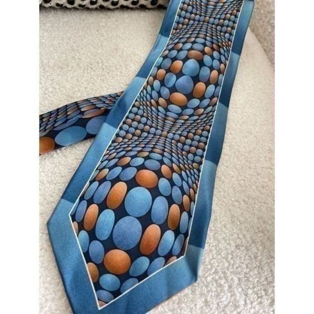 Vintage 100% Silk Hand Made in Korea Optical Illusion Geometric Mod Tie
